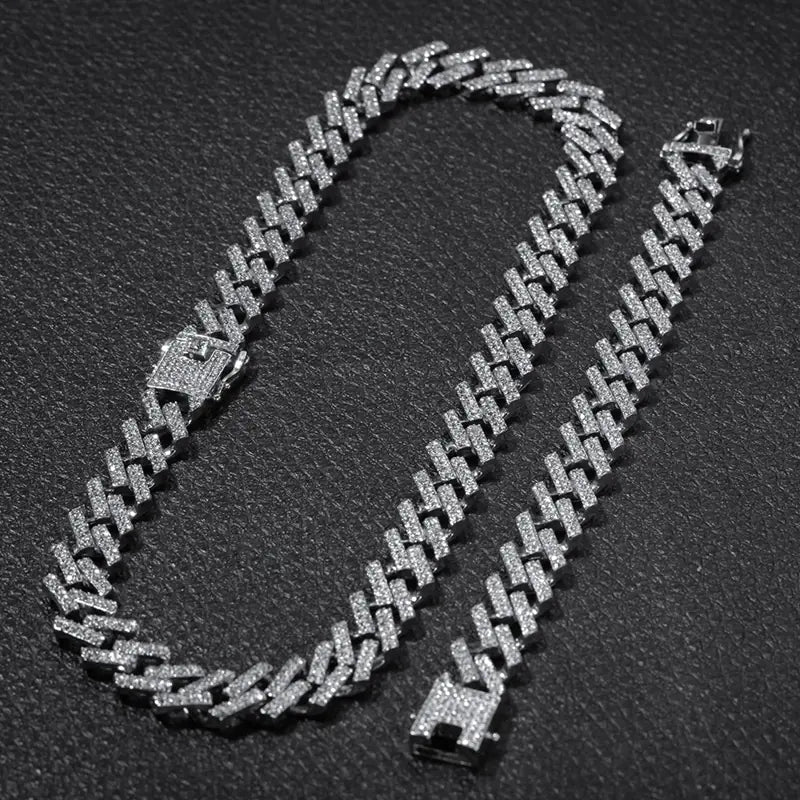 15mm Cuban Link Chain with Diamond Design for Hip-Hop
