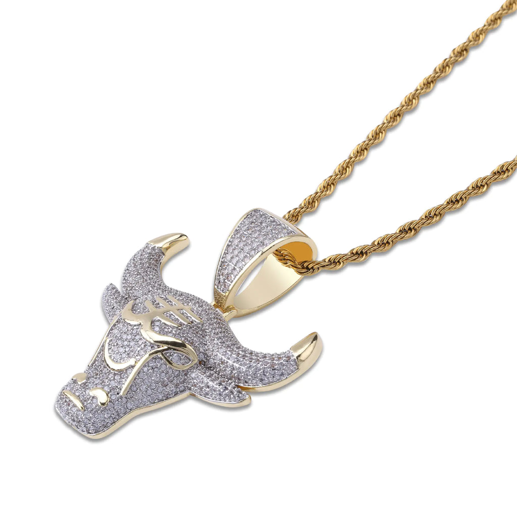 Bull Head Pendant Necklace with Zircon Stones