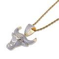 Bull Head Pendant Necklace with Zircon Stones