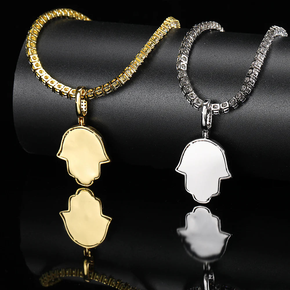 Hip Hop Copper Inlaid Zircon Small Size Palm Pendant Real Gold Plated Necklace