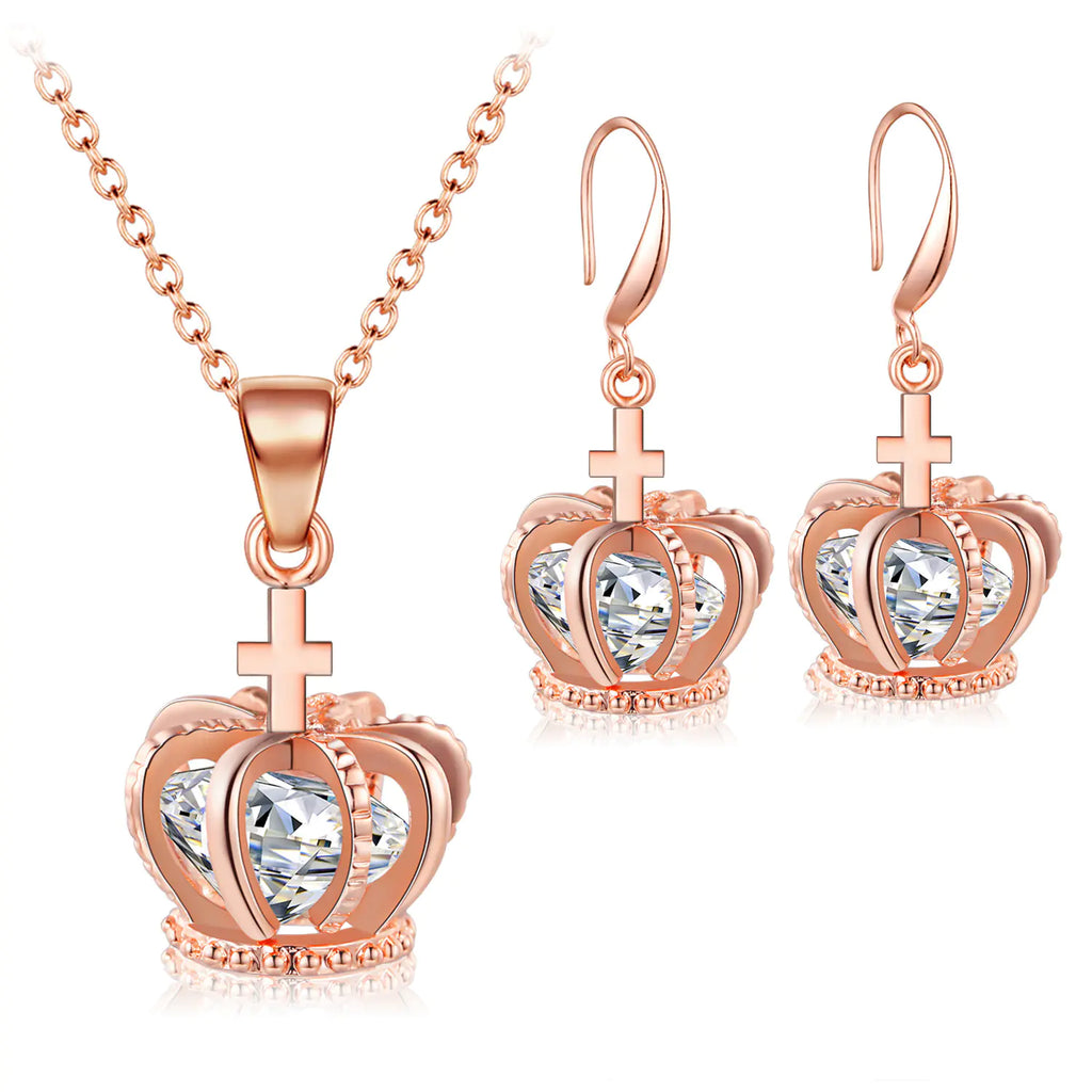Zircon Crown Jewelry Set with Earrings and Pendant