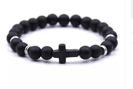 Natural Stone Cross Beaded Bracelet