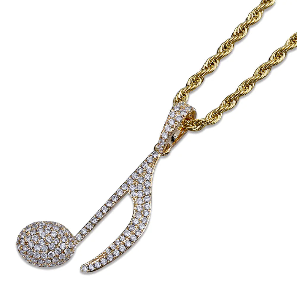 Key Note Pendant Necklace with CZ Stones