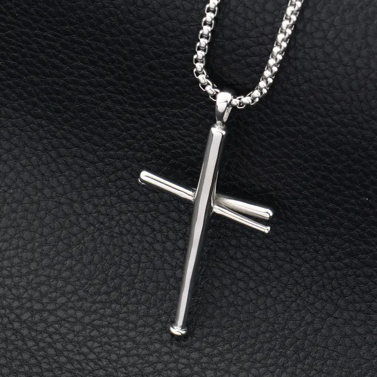 Goofan Hip Hop Baseball Bat Cross Necklace for Men & Women