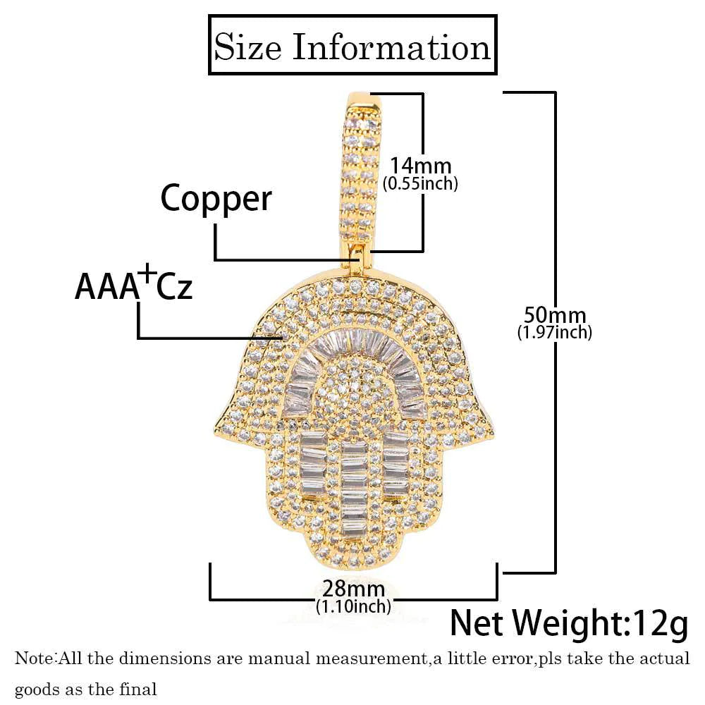 Hip Hop Copper Inlaid Zircon Small Size Palm Pendant Real Gold Plated Necklace