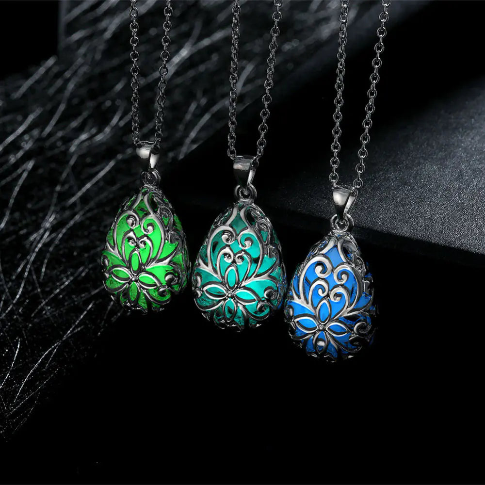 Fluorescent Jewelry Hollow Necklace with Drop Pendant