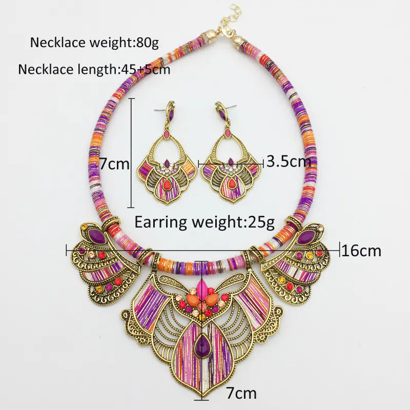 Bohemian Water Drop Gem Alloy Jewelry Set (Earrings & Necklace)