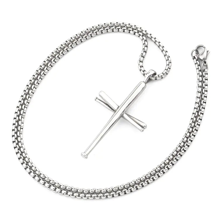 Goofan Hip Hop Baseball Bat Cross Necklace for Men & Women