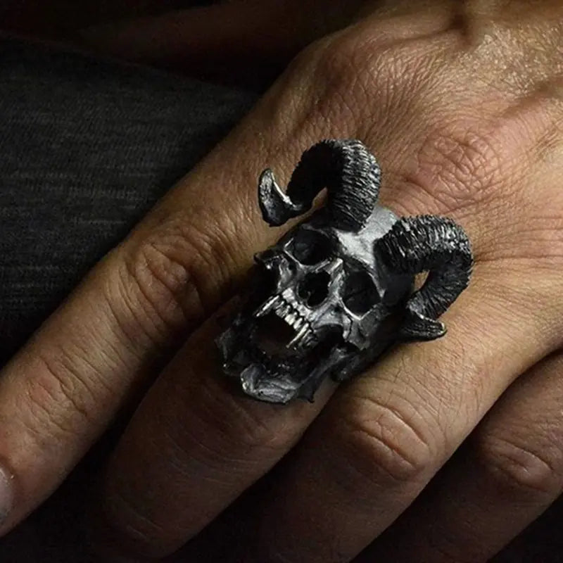 Dark Metal Gothic Ram Skull Ring