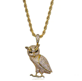 Gold-Plated Zircon Owl Pendant Hip-Hop Necklace