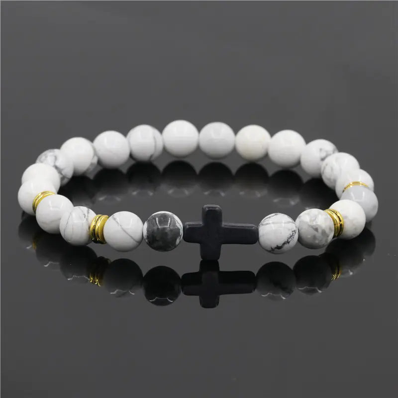 Natural Stone Cross Beaded Bracelet