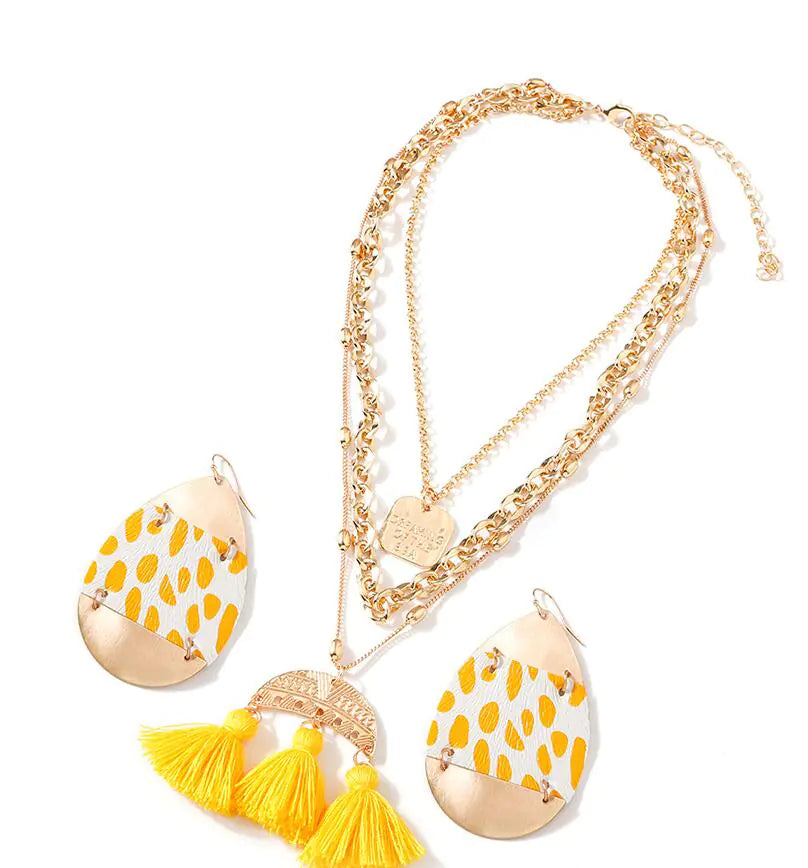 Bohemian Leopard Print Jewelry Set with Earrings and Necklace