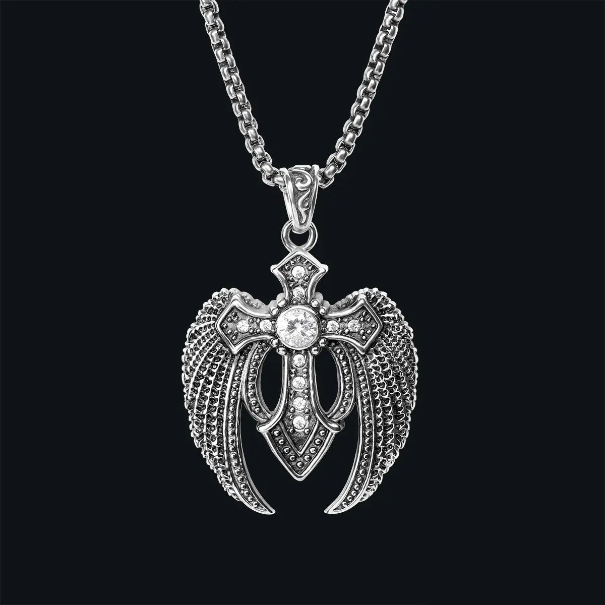 Creative Hip Hop Rhinestone Cross Wing Necklace