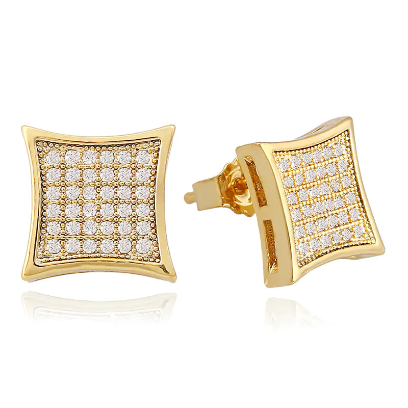 Gold Plated Silver and Diamond Stud Earrings