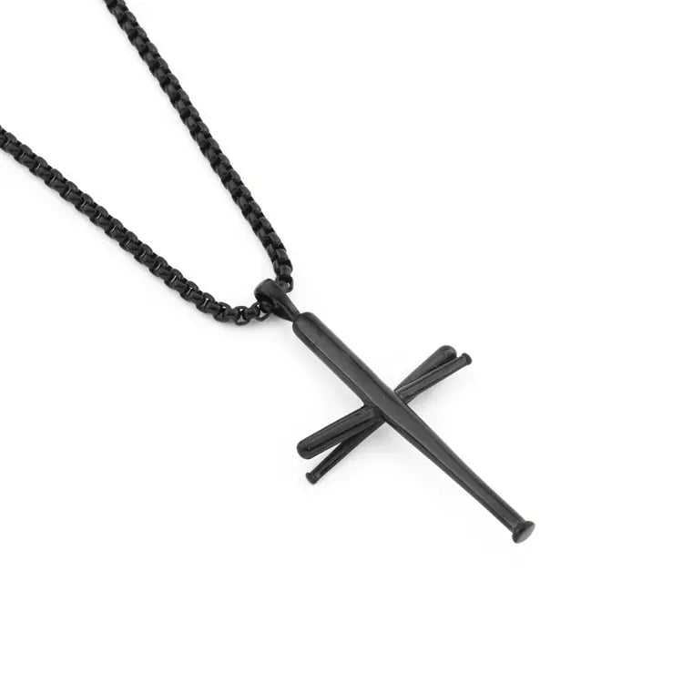 Goofan Hip Hop Baseball Bat Cross Necklace for Men & Women