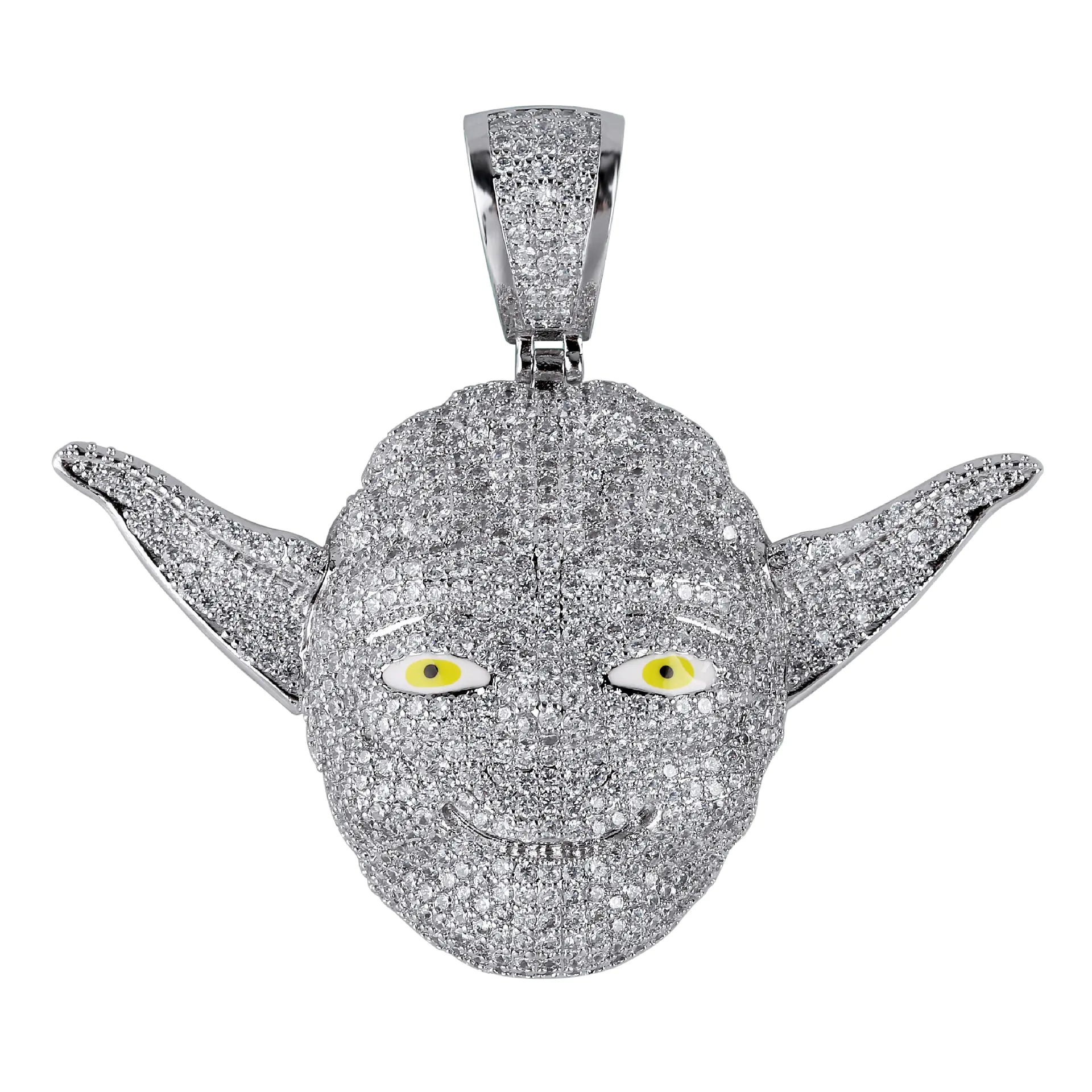 Hip Hop Yoda Master Pendant Necklace with Zirconia