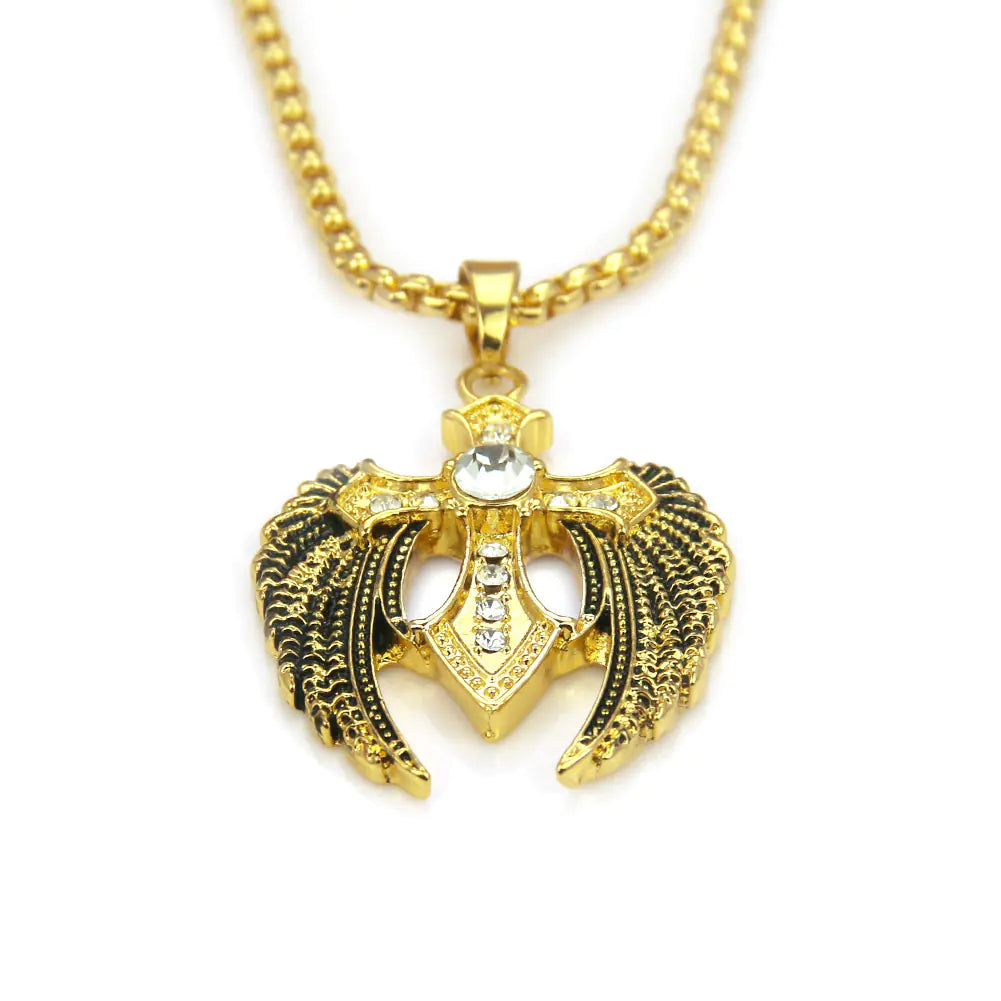 Creative Hip Hop Rhinestone Cross Wing Necklace