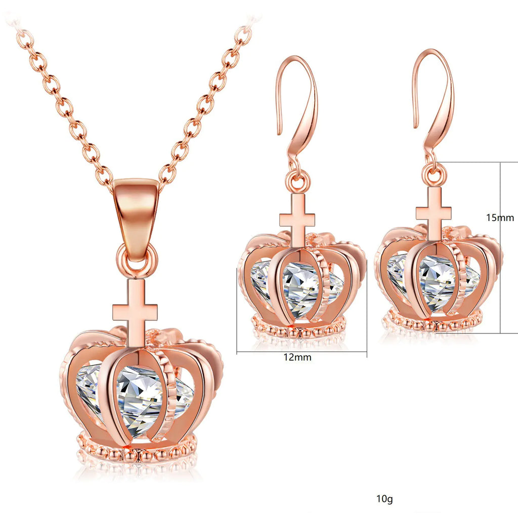 Zircon Crown Jewelry Set with Earrings and Pendant
