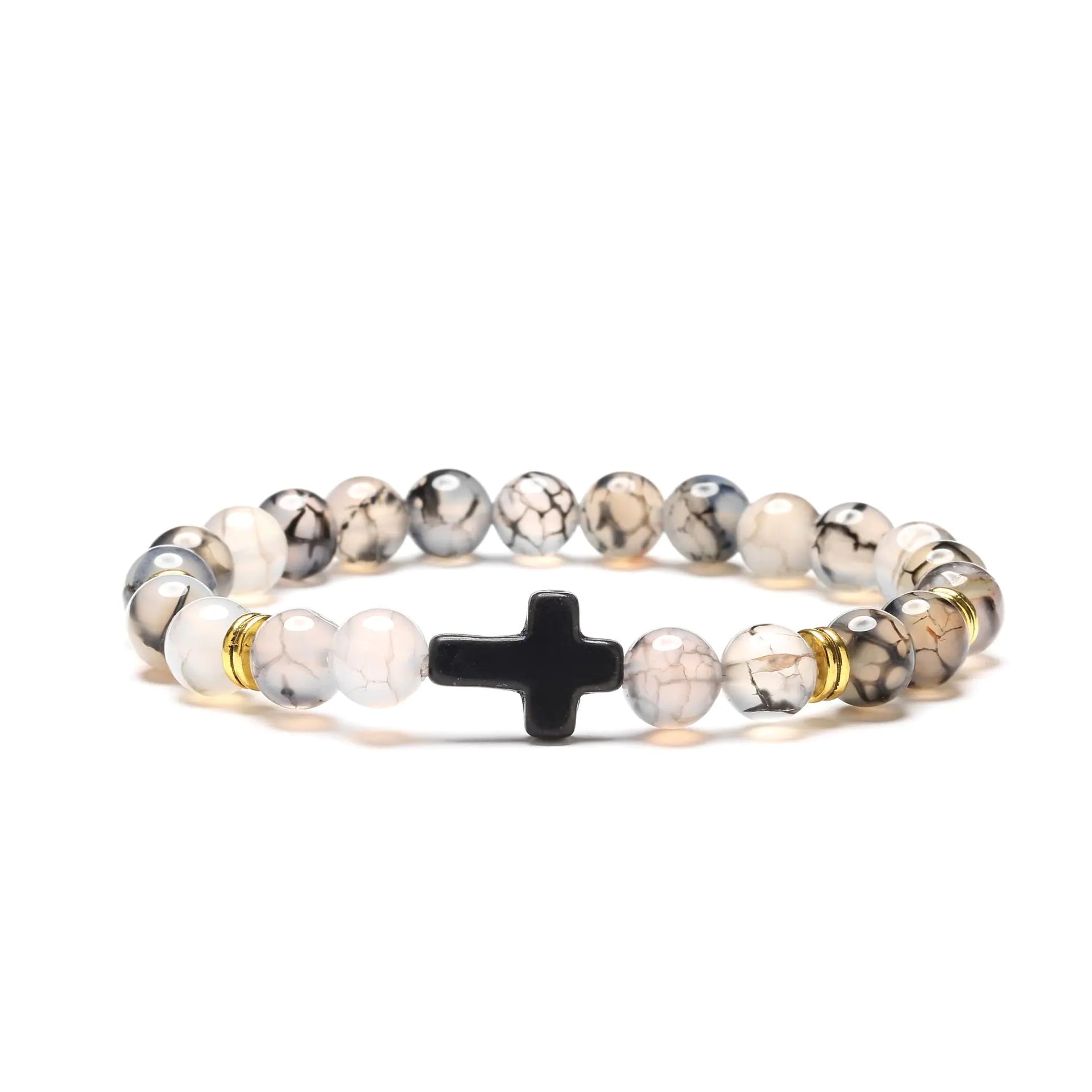 Natural Stone Cross Beaded Bracelet