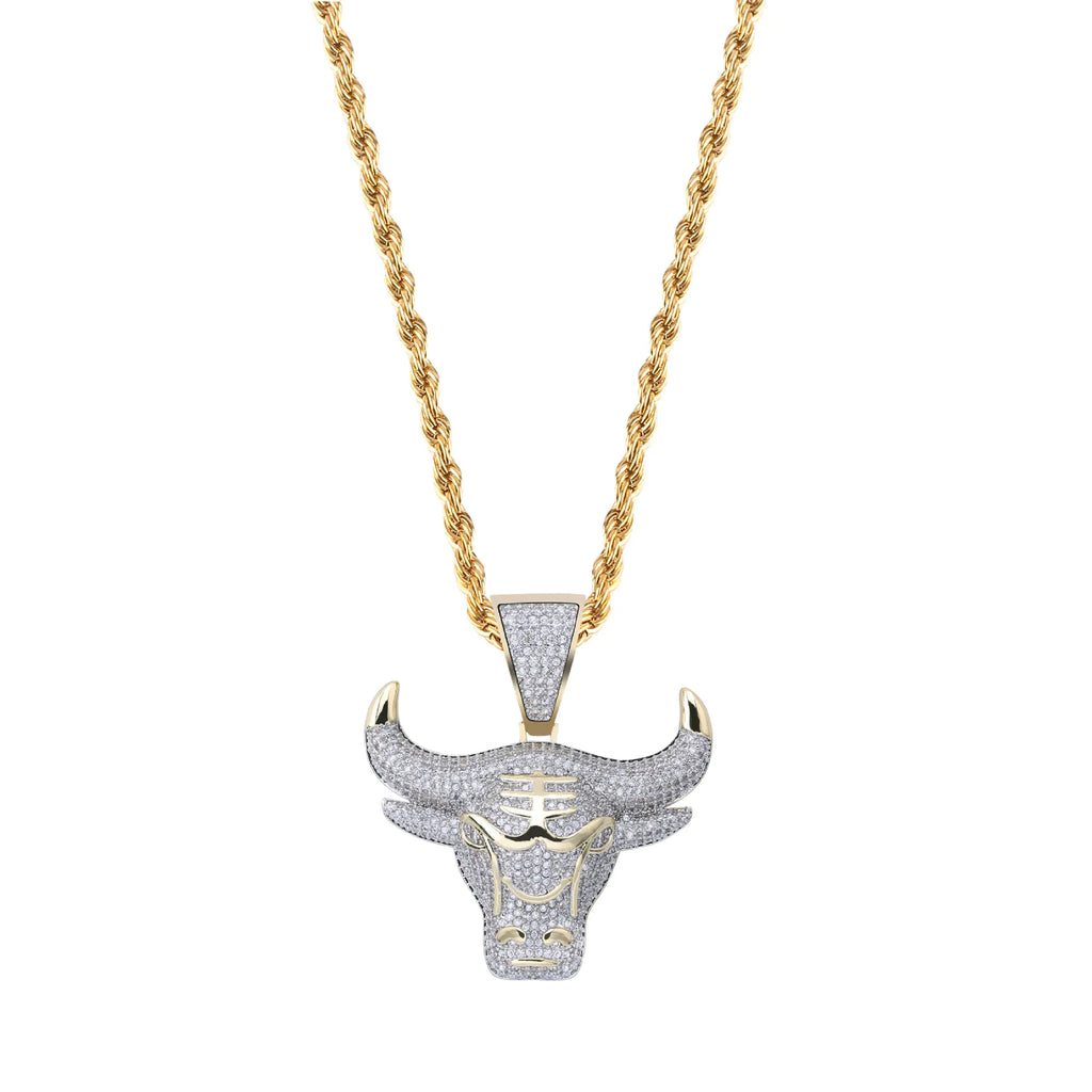 Bull Head Pendant Necklace with Zircon Stones