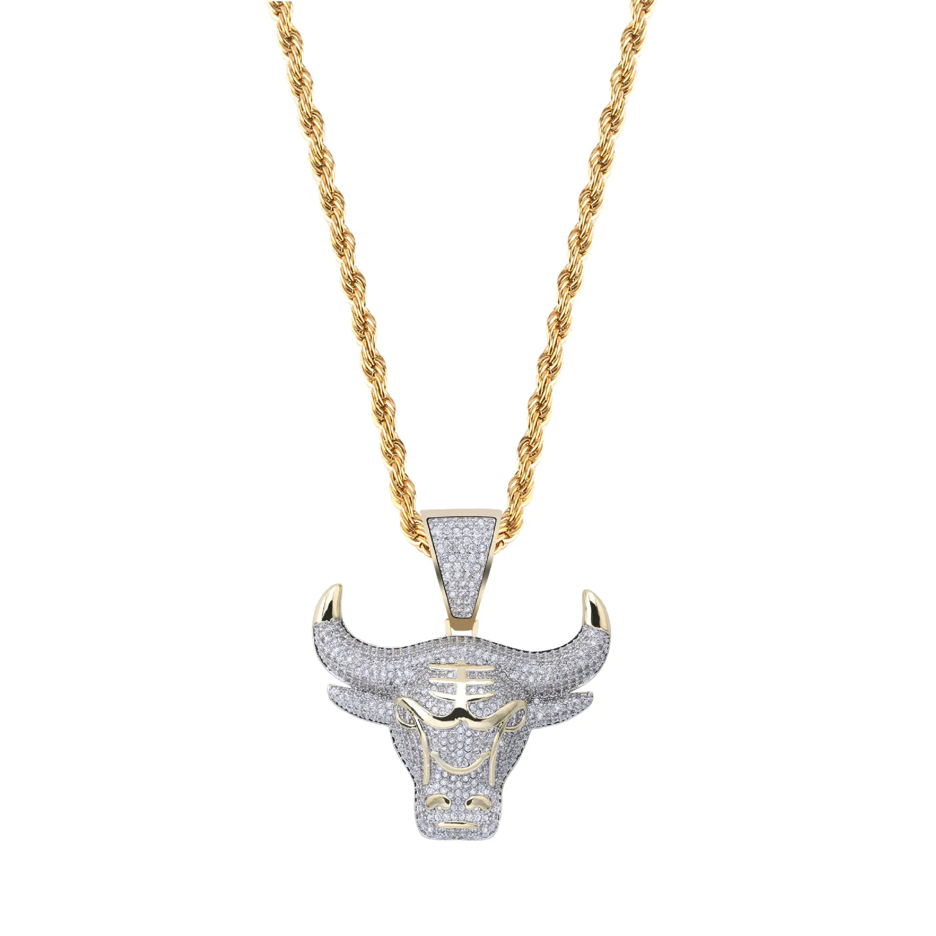 Bull Head Pendant Necklace with Zircon Stones