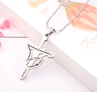 Zodiac Sign Titanium Steel Necklace with Hip-Hop Pendant