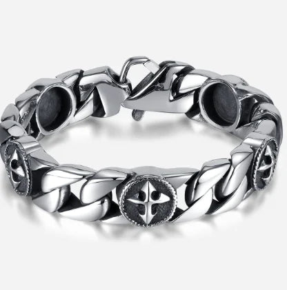 Steel Cross Shelf Cuban Curb Link Bracelet