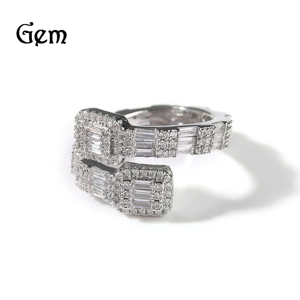 Geometric Hip-Hop Ring with 18K Gold Plating and Zircon