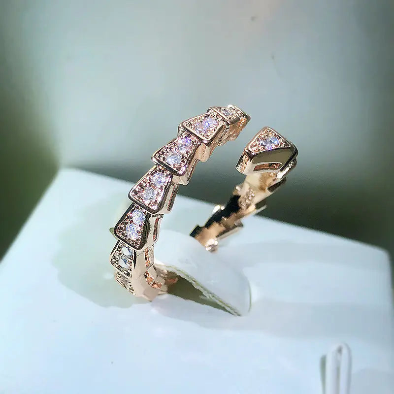 Geometric CZ Snake Ring: Gold, Platinum, Rose Gold
