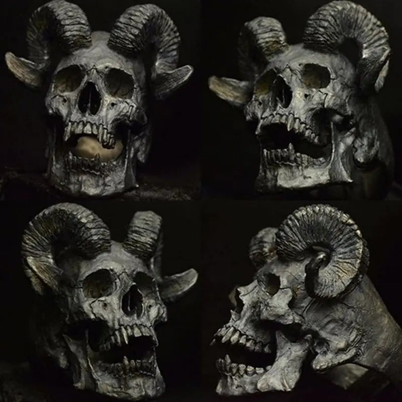Dark Metal Gothic Ram Skull Ring