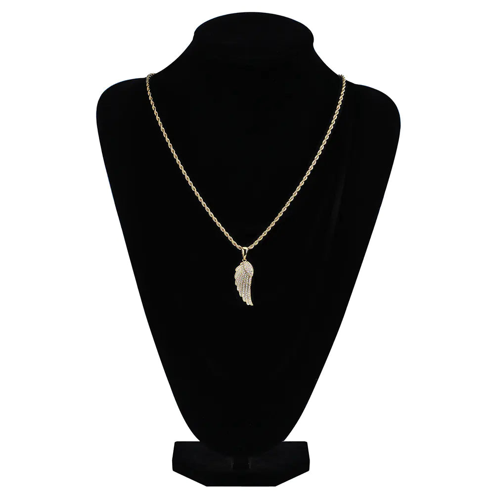 Men's Hip Hop Necklace with Feather Pendant and Zirconia