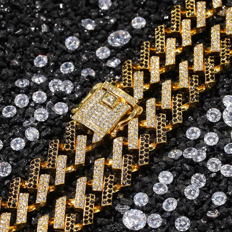 15mm Cuban Link Chain with Diamond Design for Hip-Hop