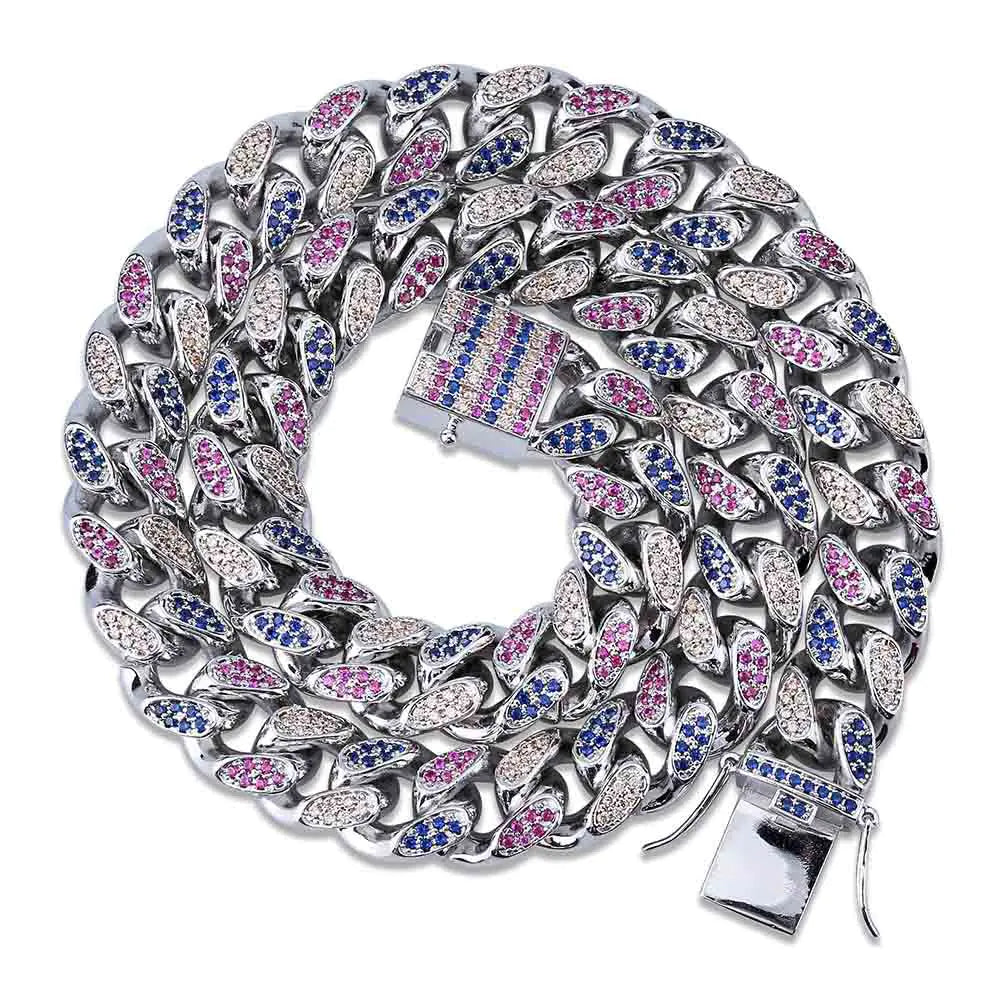 Iced Out Rainbow Miami Cuban Link Chain Necklace