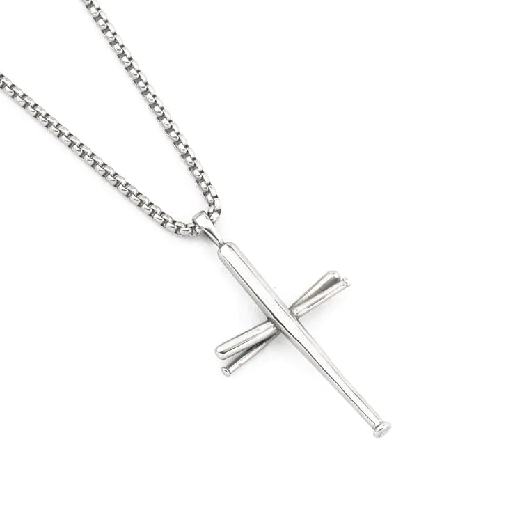Goofan Hip Hop Baseball Bat Cross Necklace for Men & Women