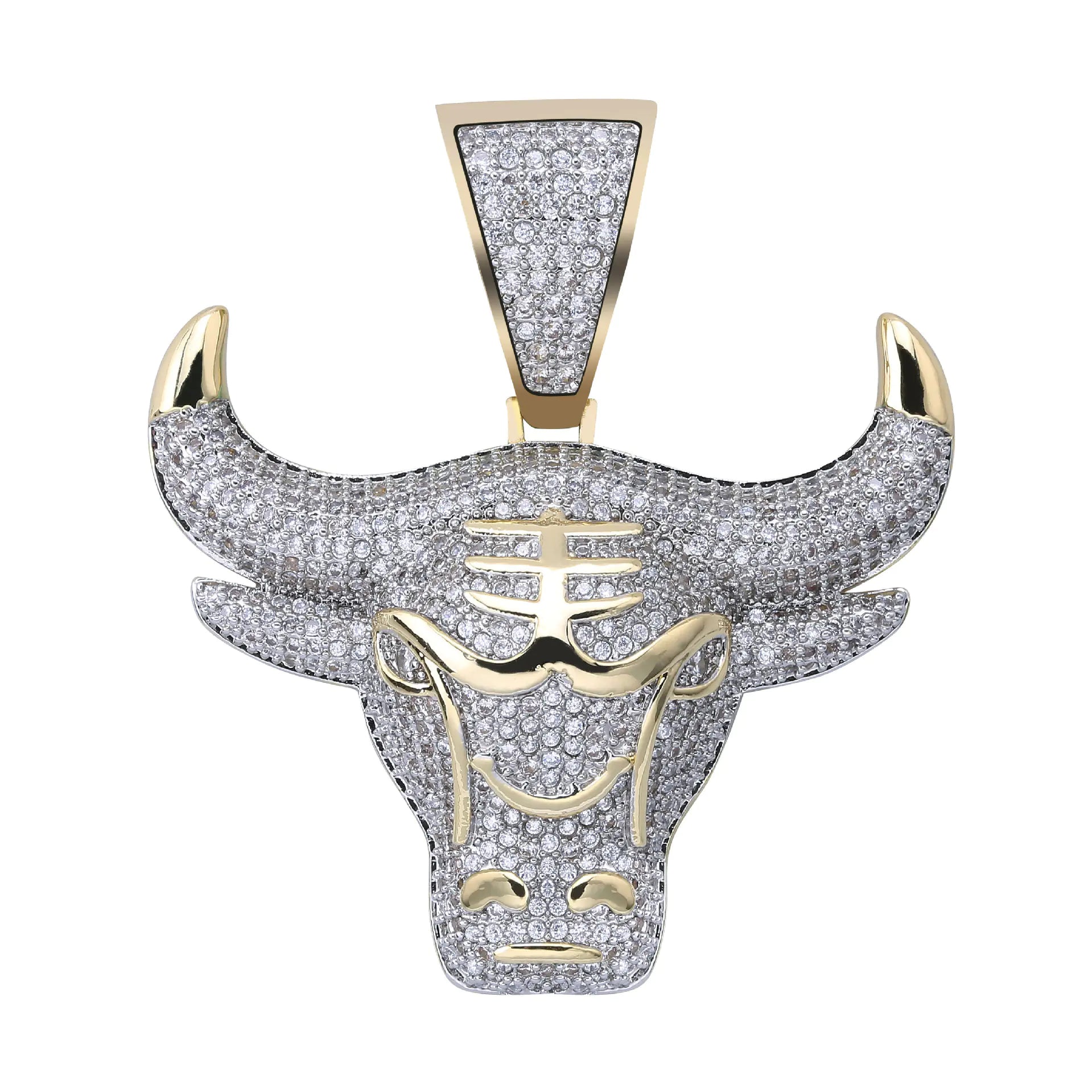 Bull Head Pendant Necklace with Zircon Stones