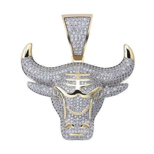 Bull Head Pendant Necklace with Zircon Stones