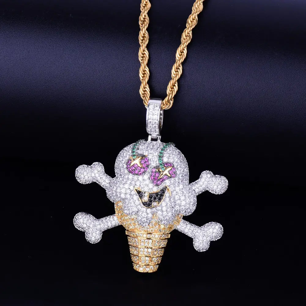 Skull Ice Cream Pendant Necklace with Zircon Jewelry