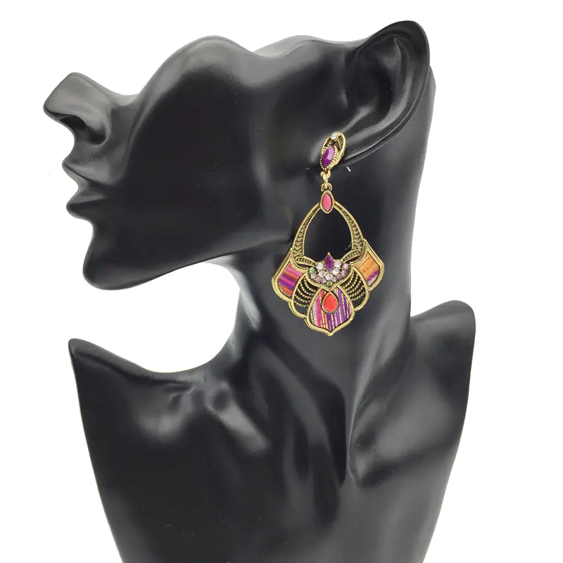 Bohemian Water Drop Gem Alloy Jewelry Set (Earrings & Necklace)