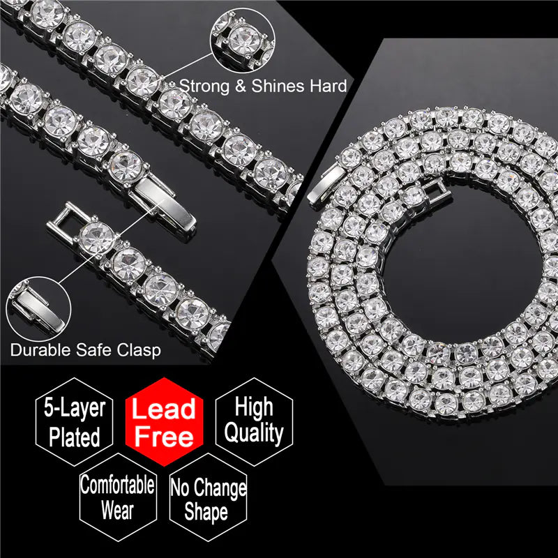 Hip Hop Ice Crystal Tennis Chain Necklace for Men