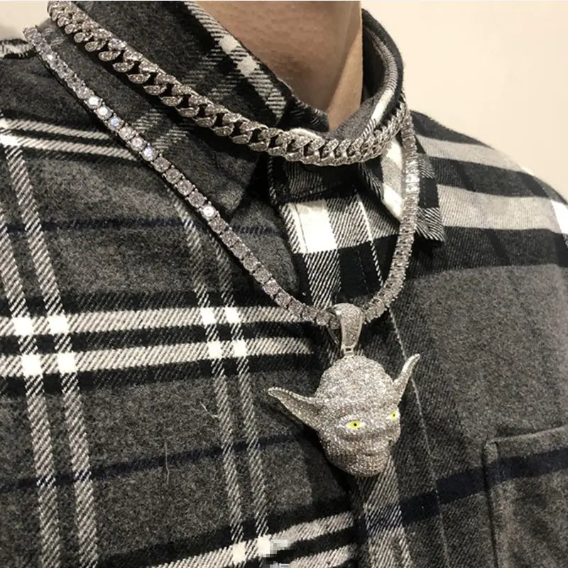 Hip Hop Yoda Master Pendant Necklace with Zirconia