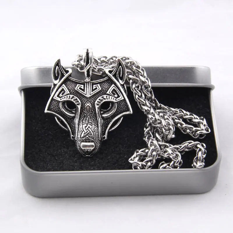 Alloy Viking Pendant, Wolf Head Necklace, Unique Jewelry