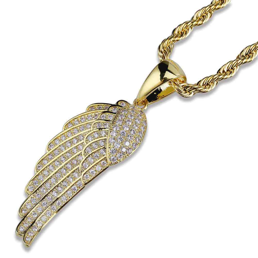 Men's Hip Hop Necklace with Feather Pendant and Zirconia
