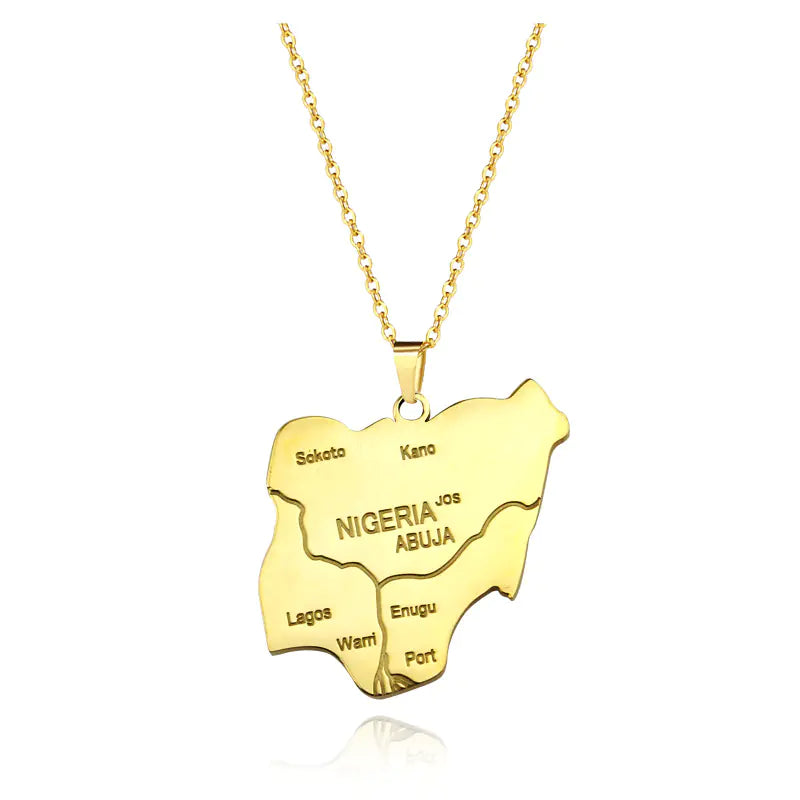 Stainless Steel Nigeria Map Pendant - Creative Jewelry