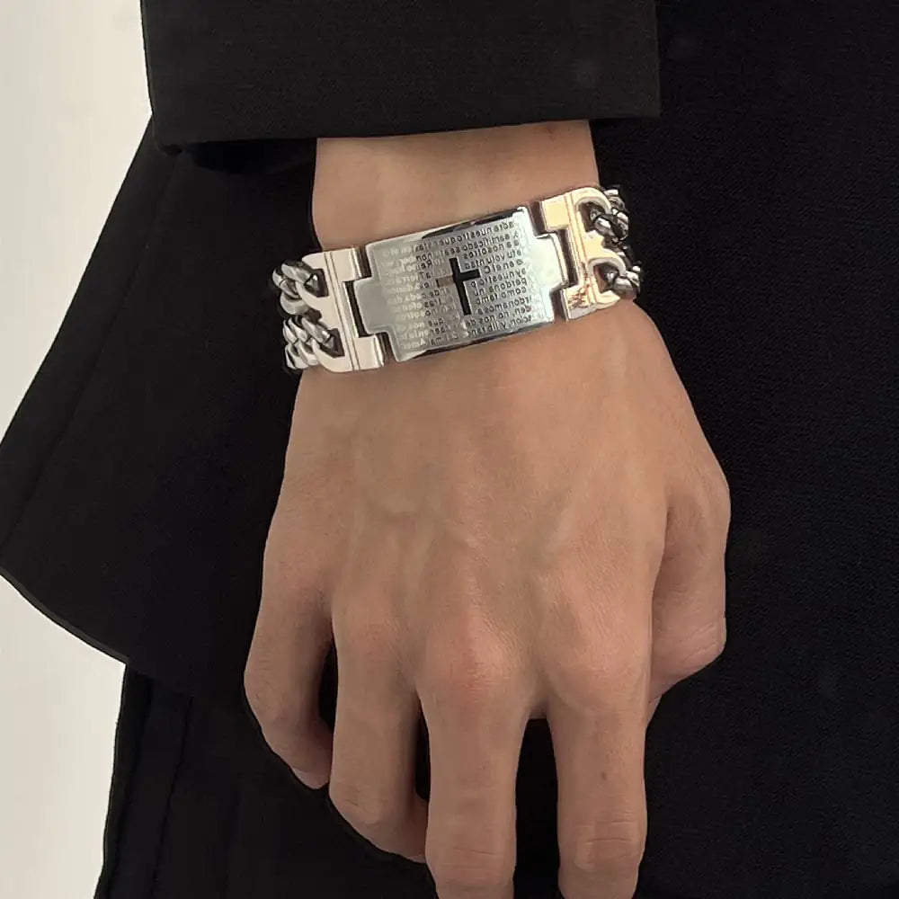 Men's Cross Double Row Cuban Bracelet