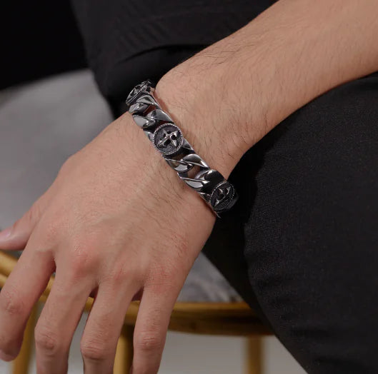 Steel Cross Shelf Cuban Curb Link Bracelet