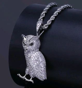 Gold-Plated Zircon Owl Pendant Hip-Hop Necklace