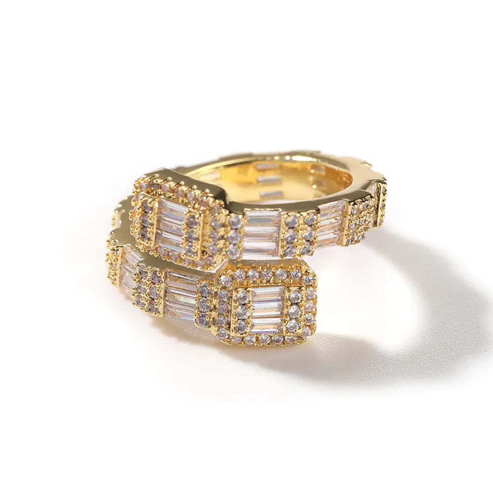 Geometric Hip-Hop Ring with 18K Gold Plating and Zircon