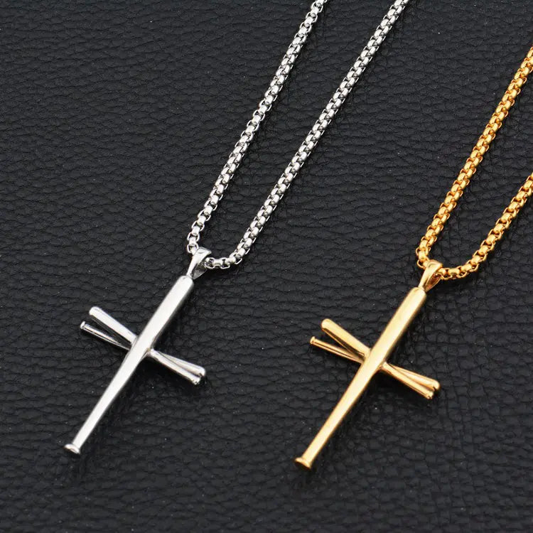 Goofan Hip Hop Baseball Bat Cross Necklace for Men & Women