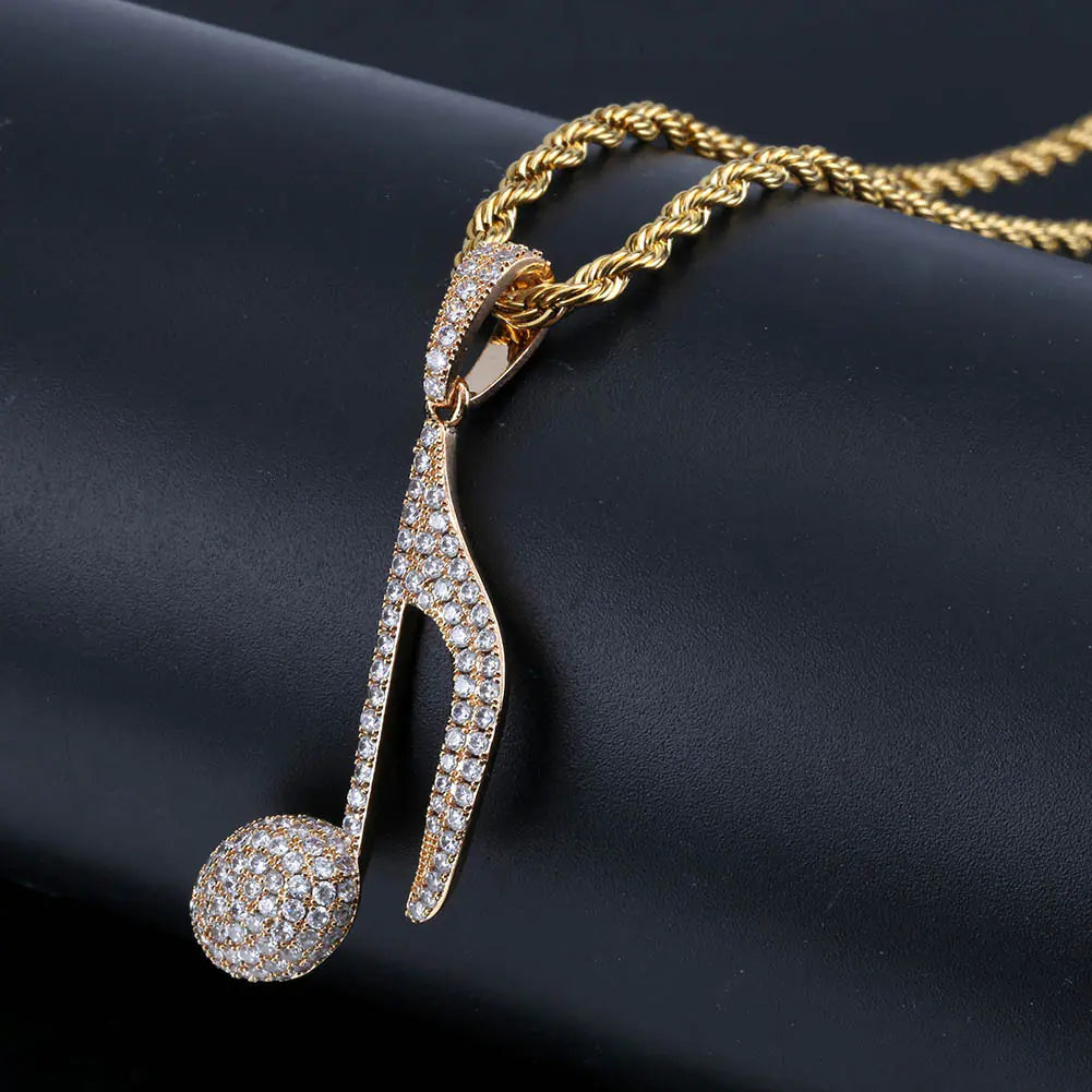 Key Note Pendant Necklace with CZ Stones