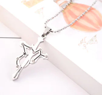 Zodiac Sign Titanium Steel Necklace with Hip-Hop Pendant